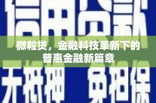 平泉微粒贷，金融科技革新下的普惠金融新篇章